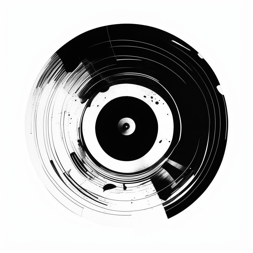 CD cover for a techno album in black and white, featuring an abstract circle shape centered on a plain white background