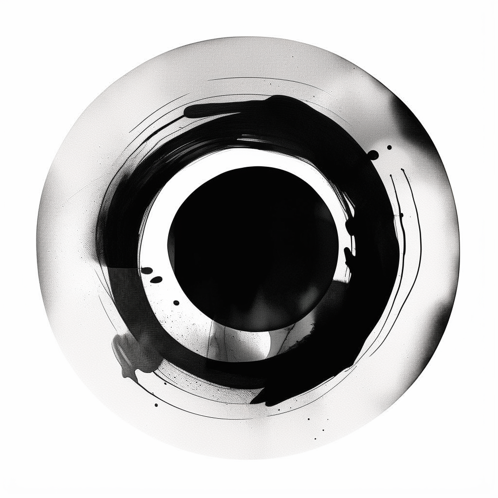 CD cover featuring an abstract black circle on a plain white background