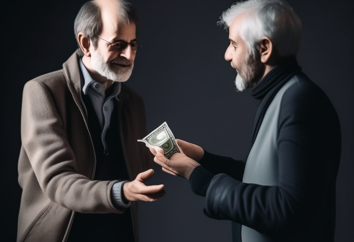 A man giving money to other man   