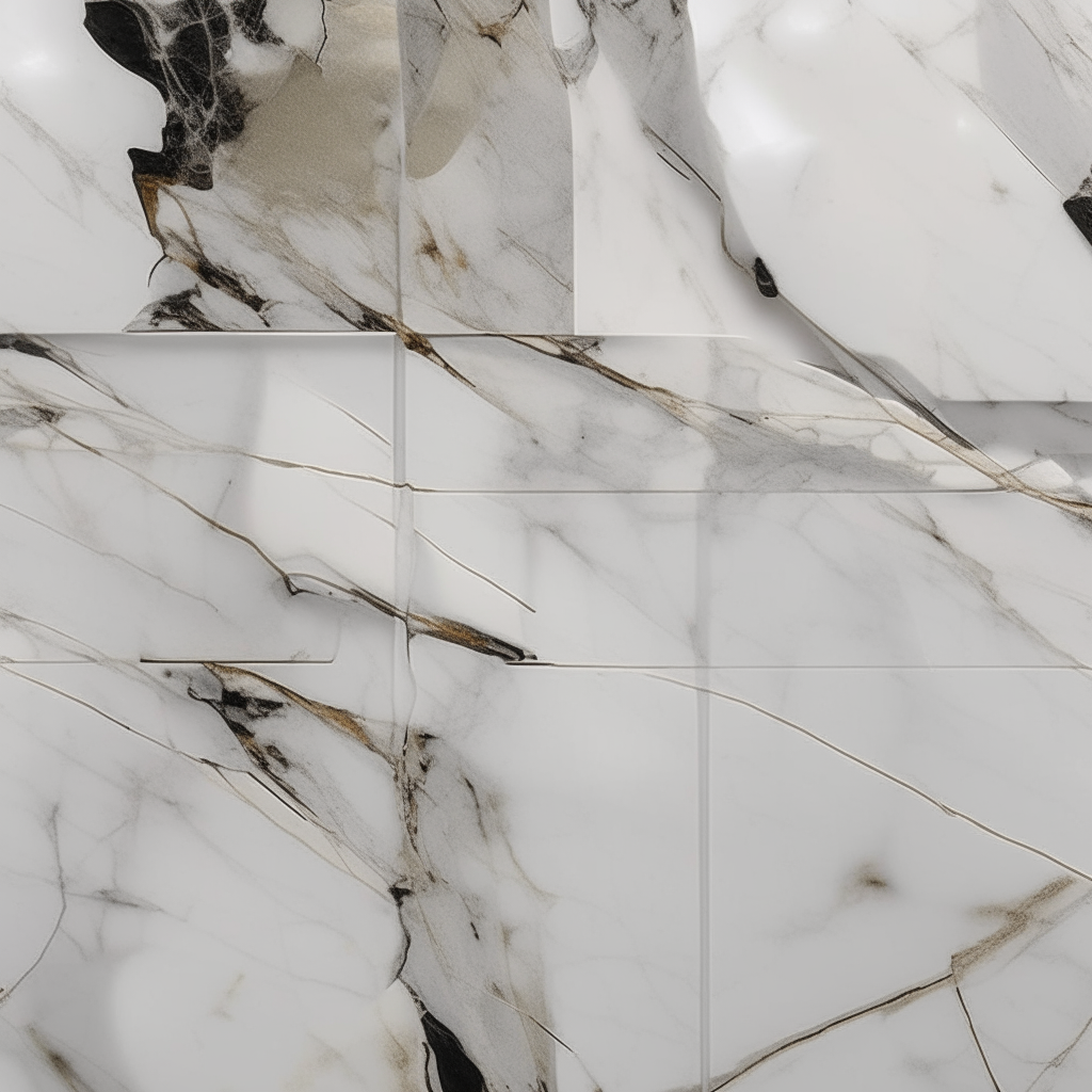 Calacatta Murano marble slab, slab cut into an oval shape, polished veined white surface with grey veins