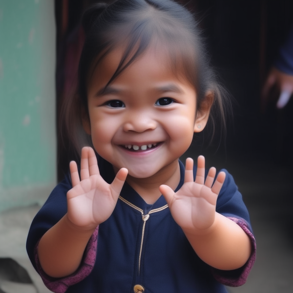 Mini, a small, cute girl, happily went to school holding her parents' fingers. 