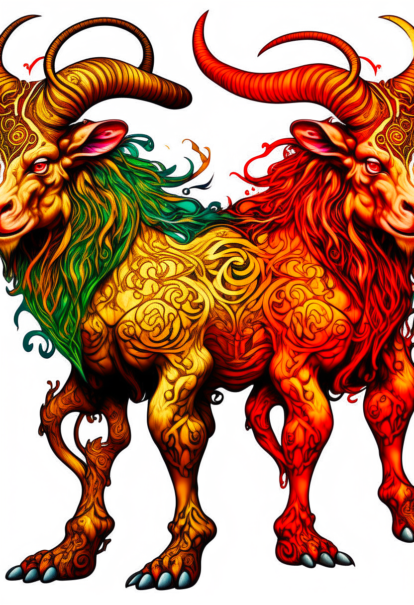 
To capture its commanding presence, fearsome appearance, and unique elegance, we'll need to pay attention to various elements. Start by sketching out the goat centaur's body structure with muscular legs and sharp claws. Emphasize the contrasting nature of its wild and refined aspects by using bold colors in your artwork.
Focus on detailing the male face, ensuring that it exudes both strength and sophistication. The Aries horns should be prominent on top of its head, adding to its majestic aura.
The upper body depicts a set of monstrous teeth that showcase both power and ferocity. Meanwhile, transforms its lower body into werewolf limbs with appropriate proportions and muscular definition.
The Victorian-style tuxedo should be meticulously designed using luxurious fabrics such as silk or velvet. Pay close attention to intricate details like buttons or lace trimmings to enhance its refinement further.
Consider placing the creature in a regal stance or capturing it in action to emphasize its speed and agility. Use dynamic poses that convey authority while showcasing elegance at the same time.
Feel free to add additional elements or background scenery that complements this mythical being's story. This could include an enchanted forest backdrop or other fantasy-inspired settings that enhance the overall composition.