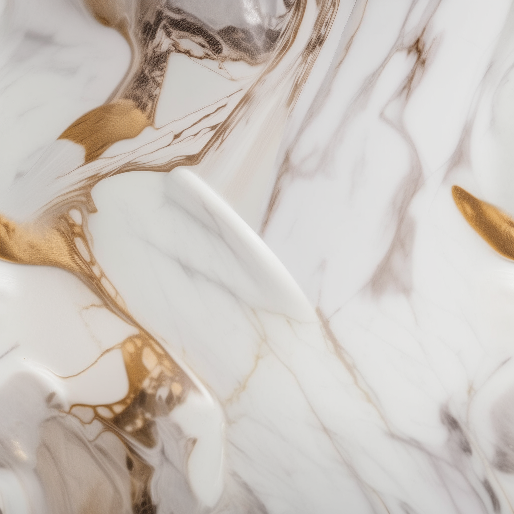 Calacatta Murano marble countertop, close up view of the veined patterns and swirls