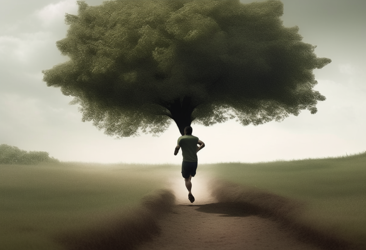 A man running to a tree 