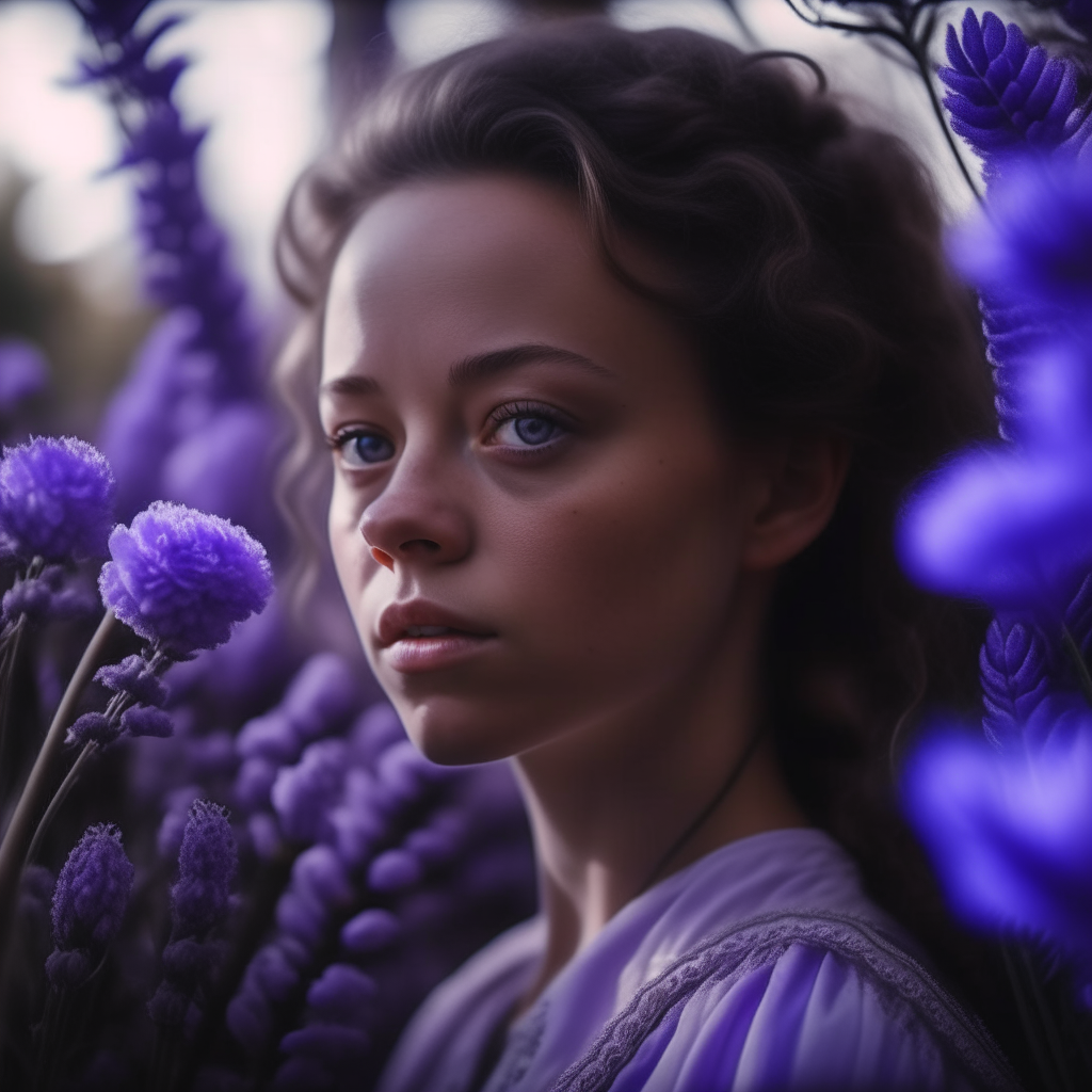 Life has given us are ups and downs. 3/4 portrait, intricate details, lavender, cinematic