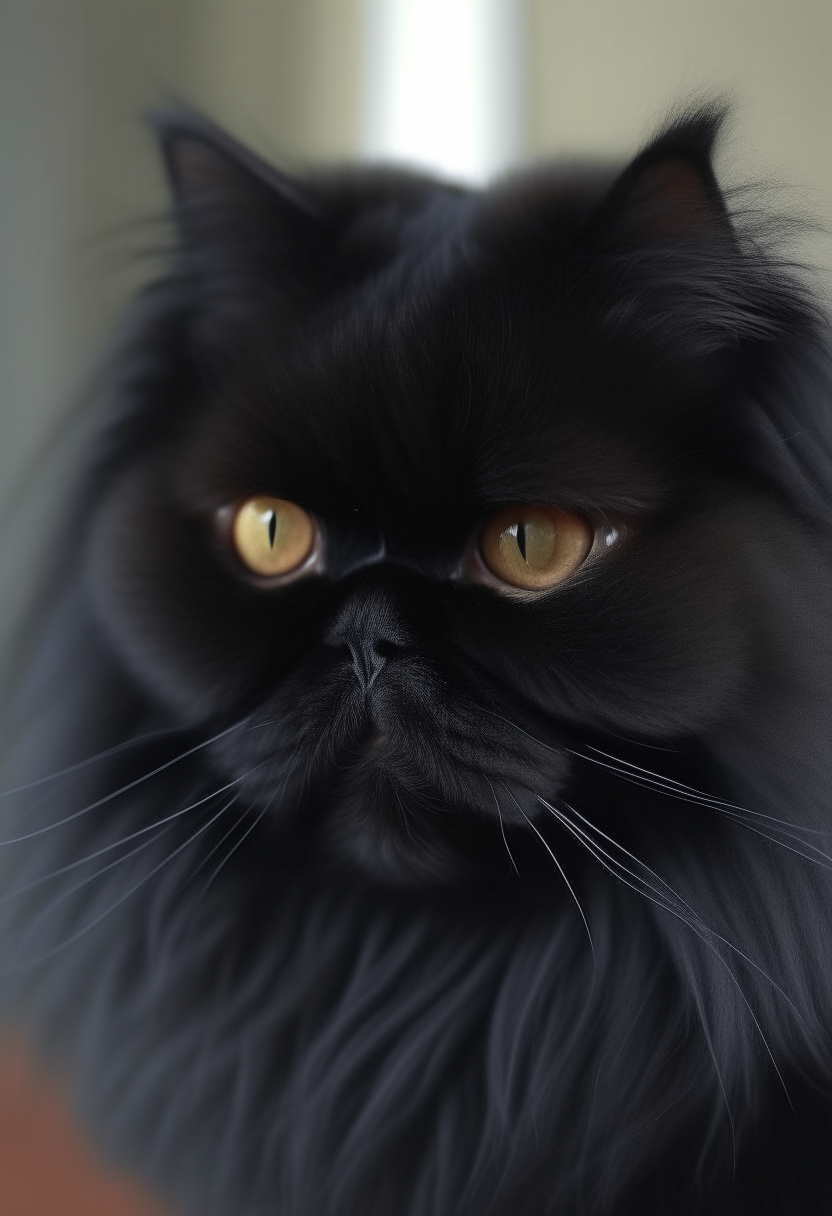 A black Persian cat about 3 years old, 4k, realistic