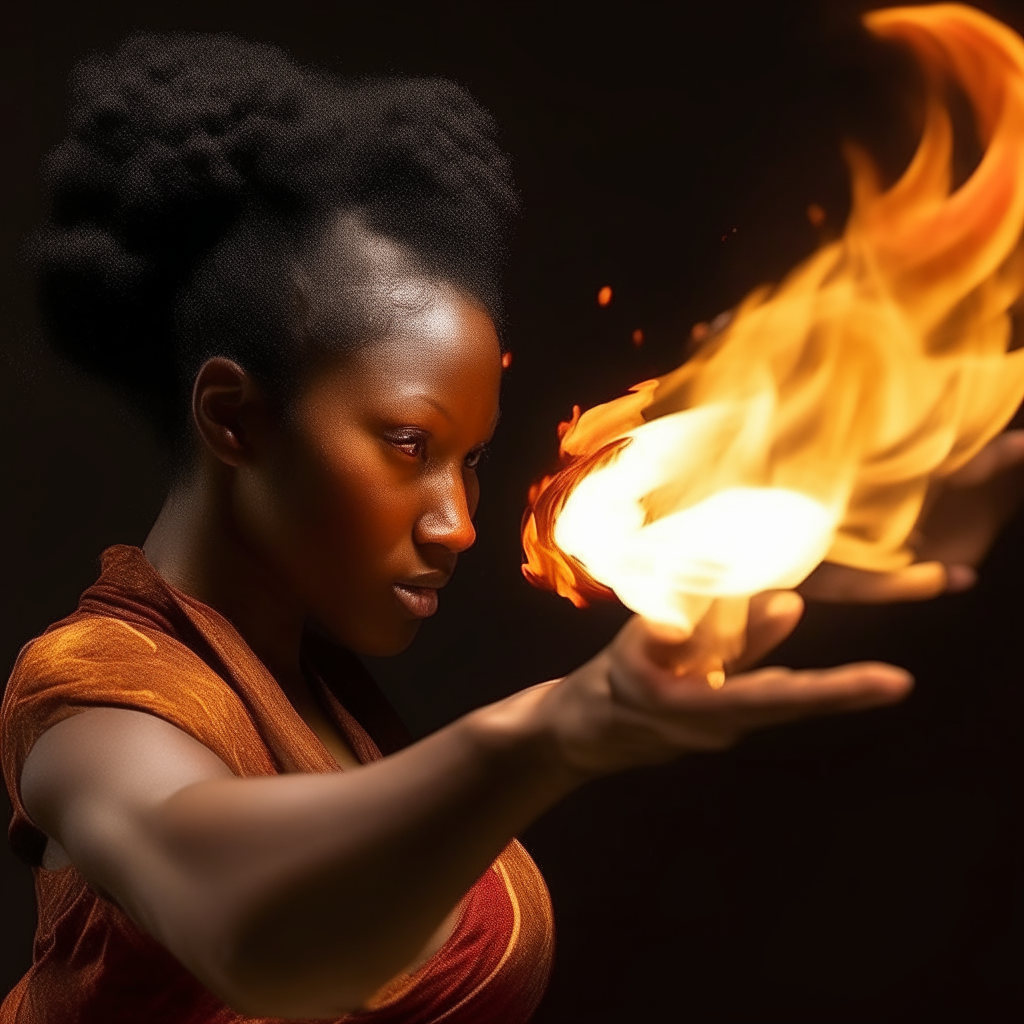 A BLACK WOMAN FIRE BENDING
