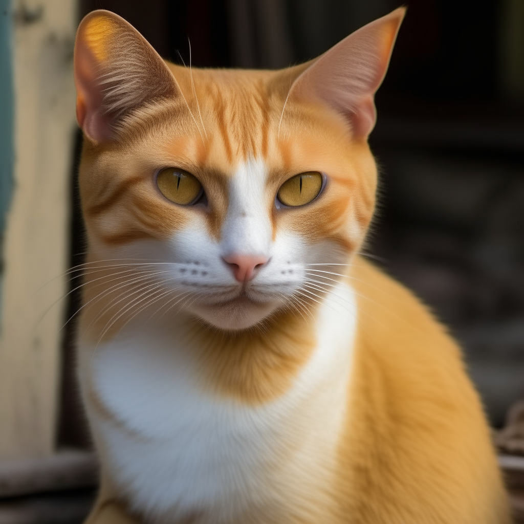 a yellow colored Indian male cat with hint of white patches, 16:9