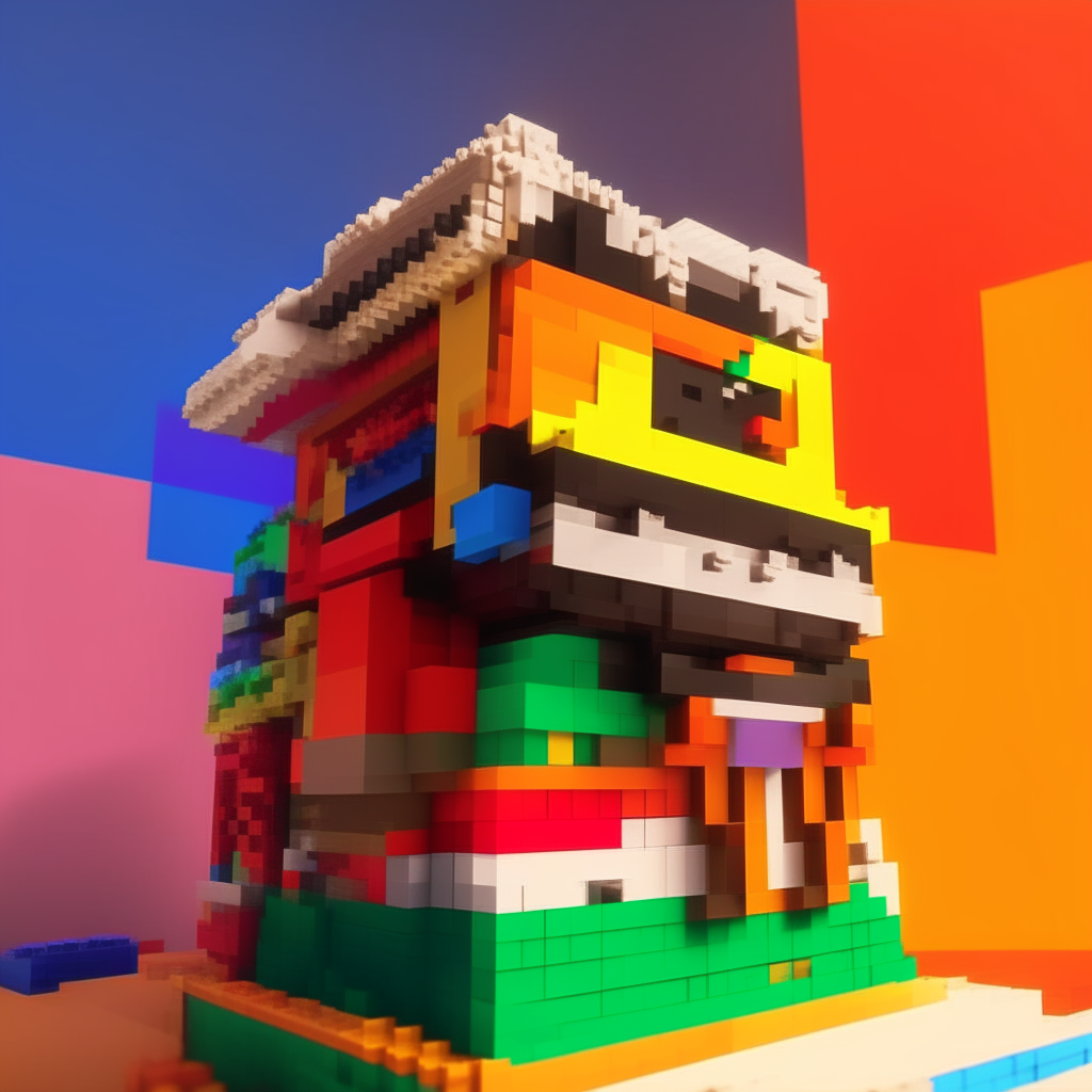 a very colorful building made of lego blocks, upscaled for use as a Minecraft skin