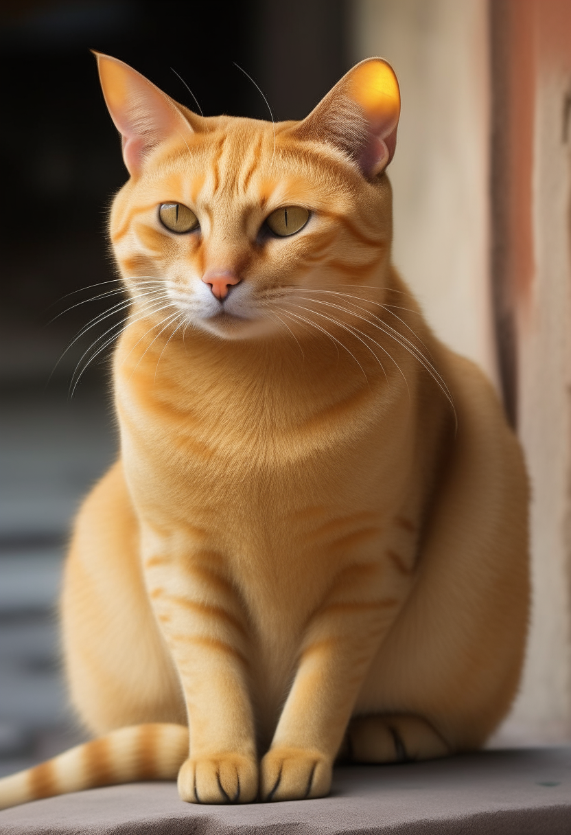 An Indian Yellow-colored male cat sitting looking forward