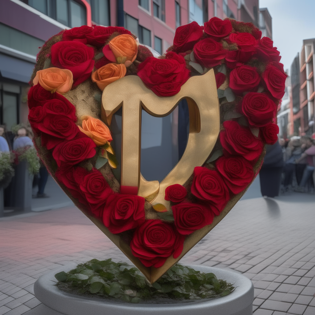Un corazón de rosas rojas con la letra J de color dorado en el centro