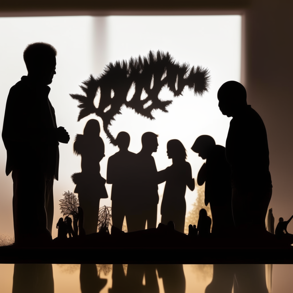 Silhouettes looking at photo album together, representing reconciliation and healing