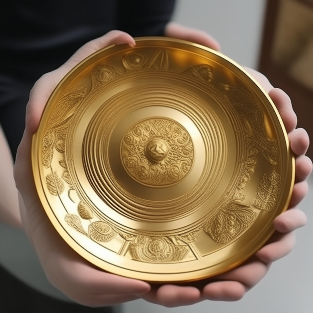 Un écuyer portant un bouclier rond décoré de motifs dorés
