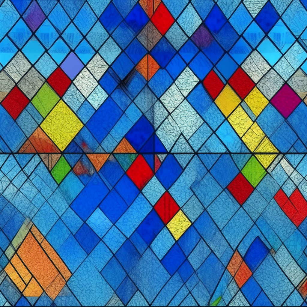 Une mosaïque de losanges colorés avec des lignes bleues électriques, style art digital