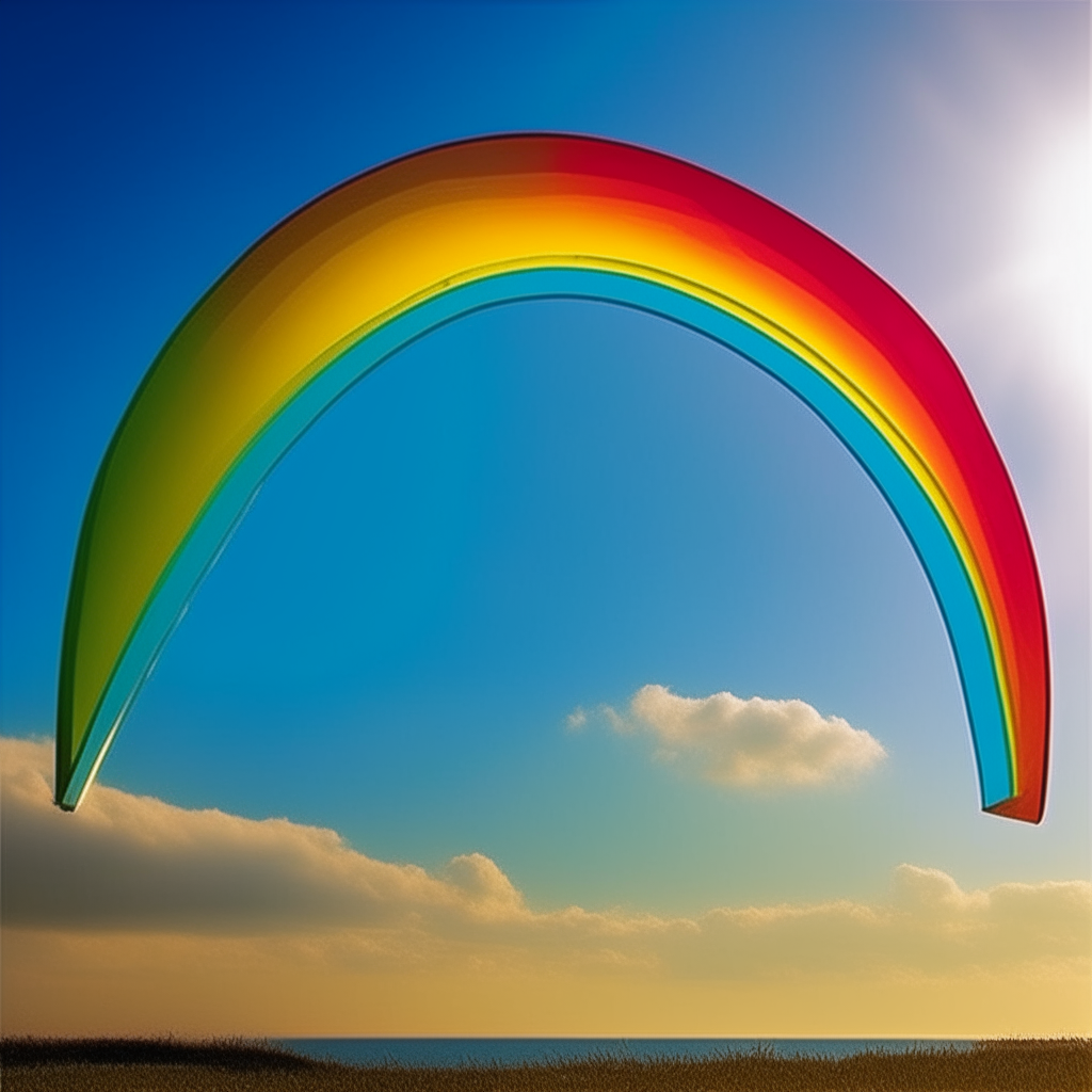 Un soleil levant stylisé aux couleurs de l'arc-en-ciel, symbole d'espoir et d'un avenir meilleur