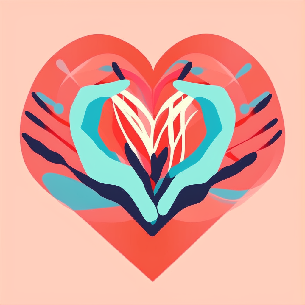 An abstract symbol with interlocking hands and a heart shape representing generosity, digital vector art