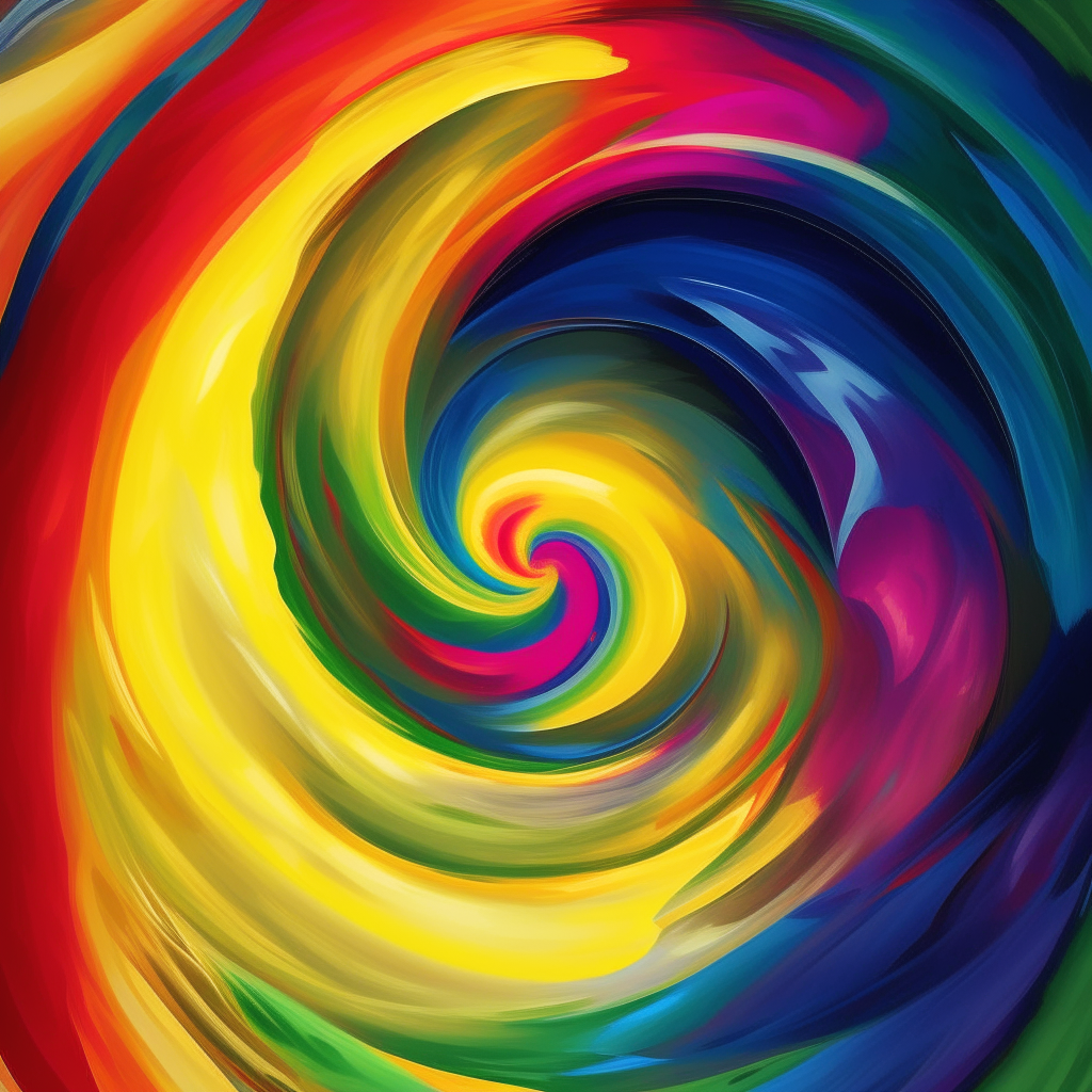 An abstract digital painting of a rainbow colored spiral vortex