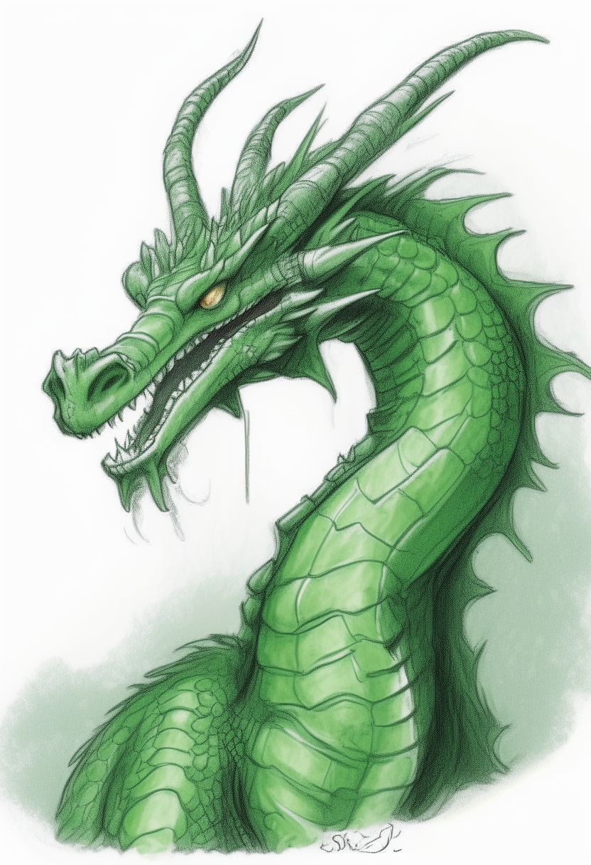 dessin d'un dragon vert