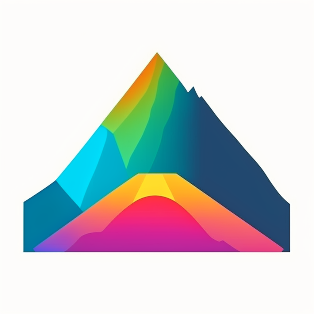 symbole de Découverte avec des couleurs vives devant une montagne