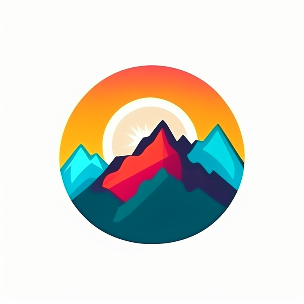 logo de montagne coloré avec un soleil levant