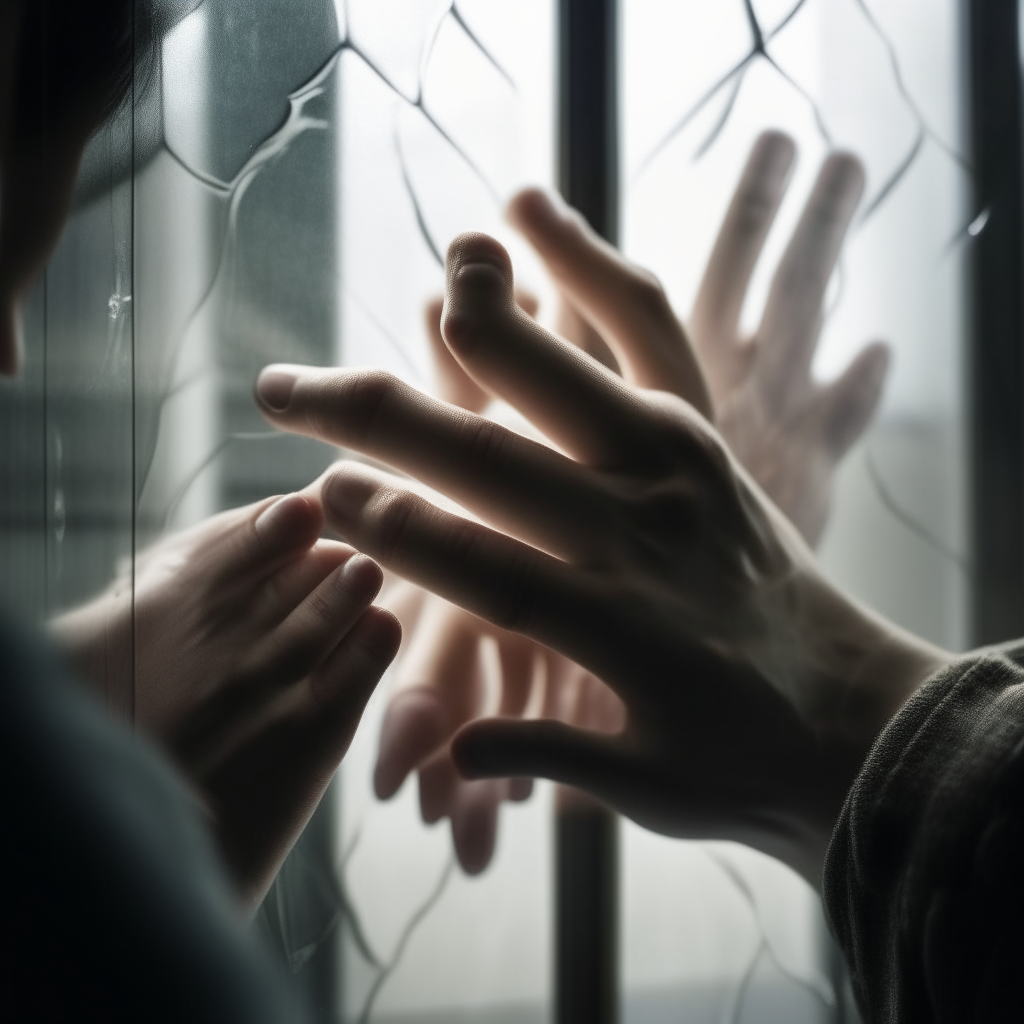 A 26-year-old man holds the hand of a 22-year-old woman from a room