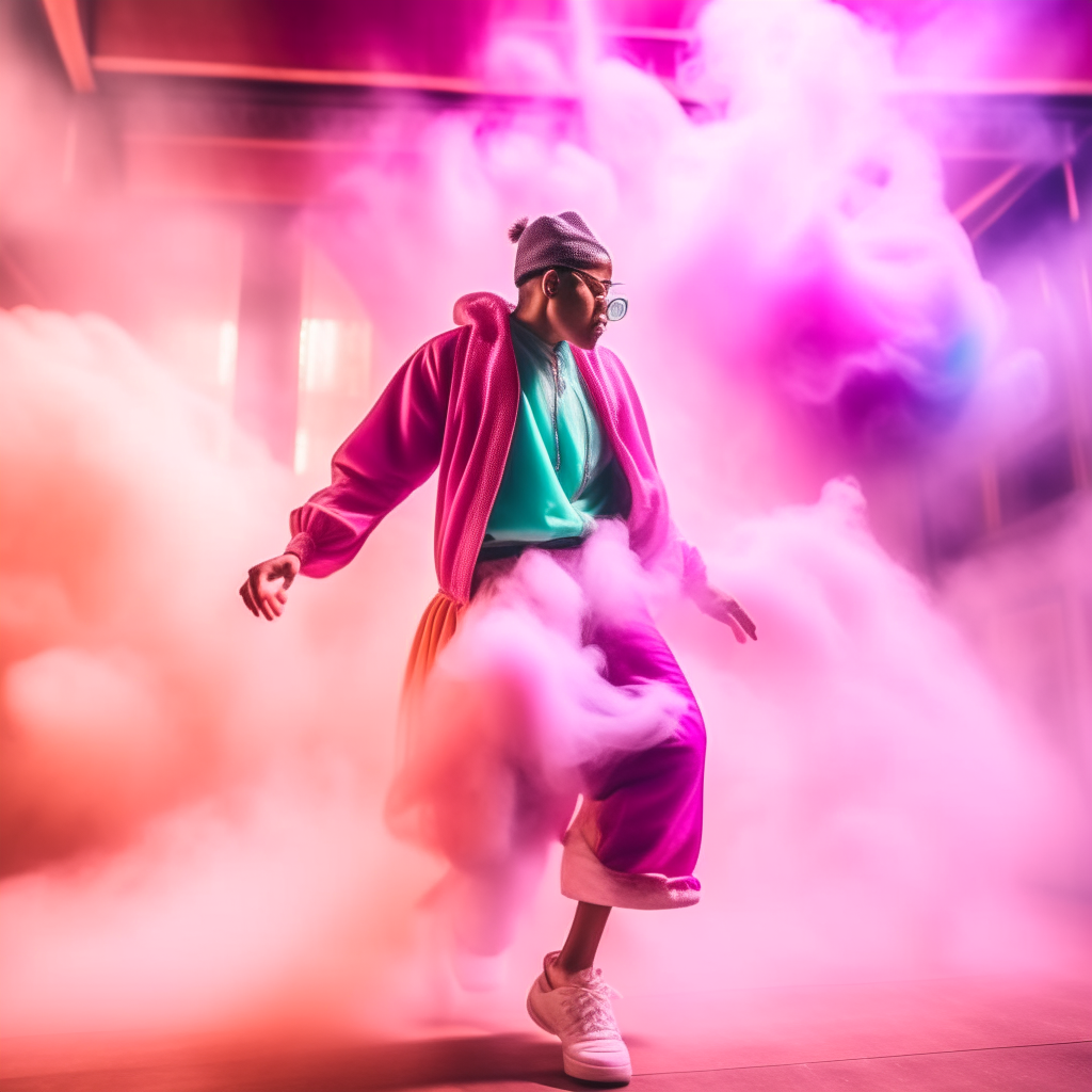 dancing hip hop inside colorful smoke
