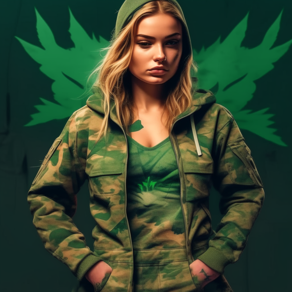 a different smooth transition from the woman in the green jacket to the woman in camouflage