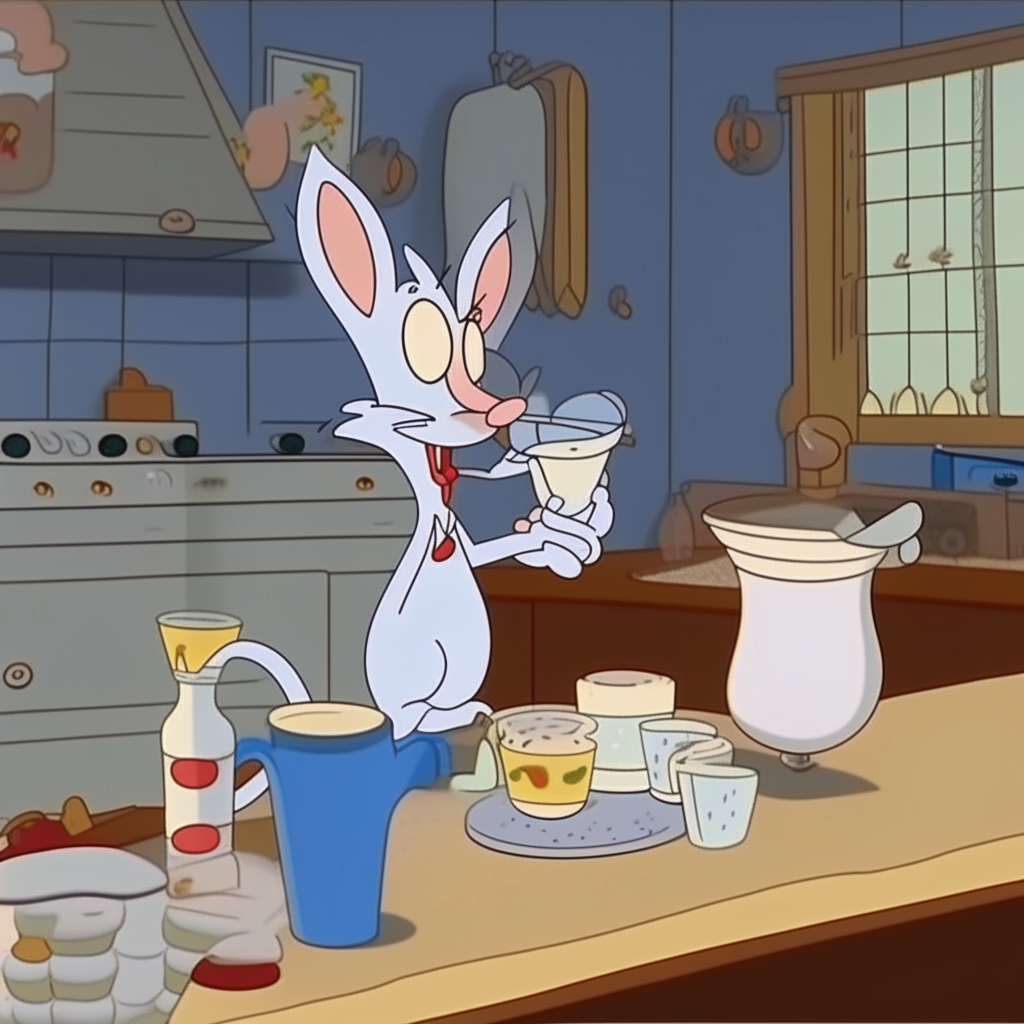 Tom and Jerry drinking milk in a beautiful kitchen