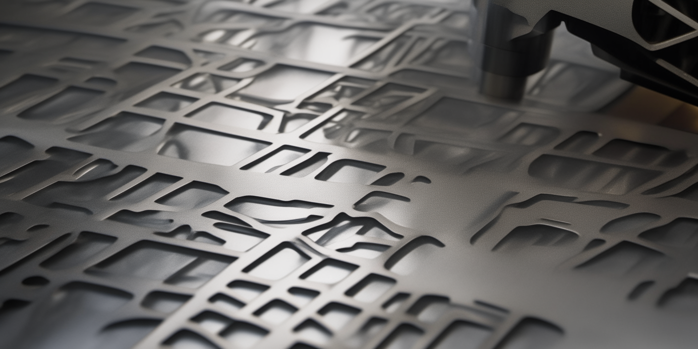 Geometric patterns emerge in metal under magnification, combining details from industrial cutting processes