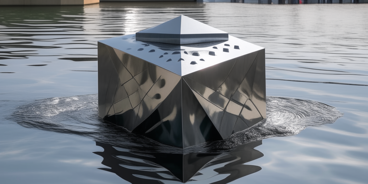 Un getto d'acqua ad alta pressione scolpisce un motivo geometrico complesso su un foglio di acciaio inossidabile.