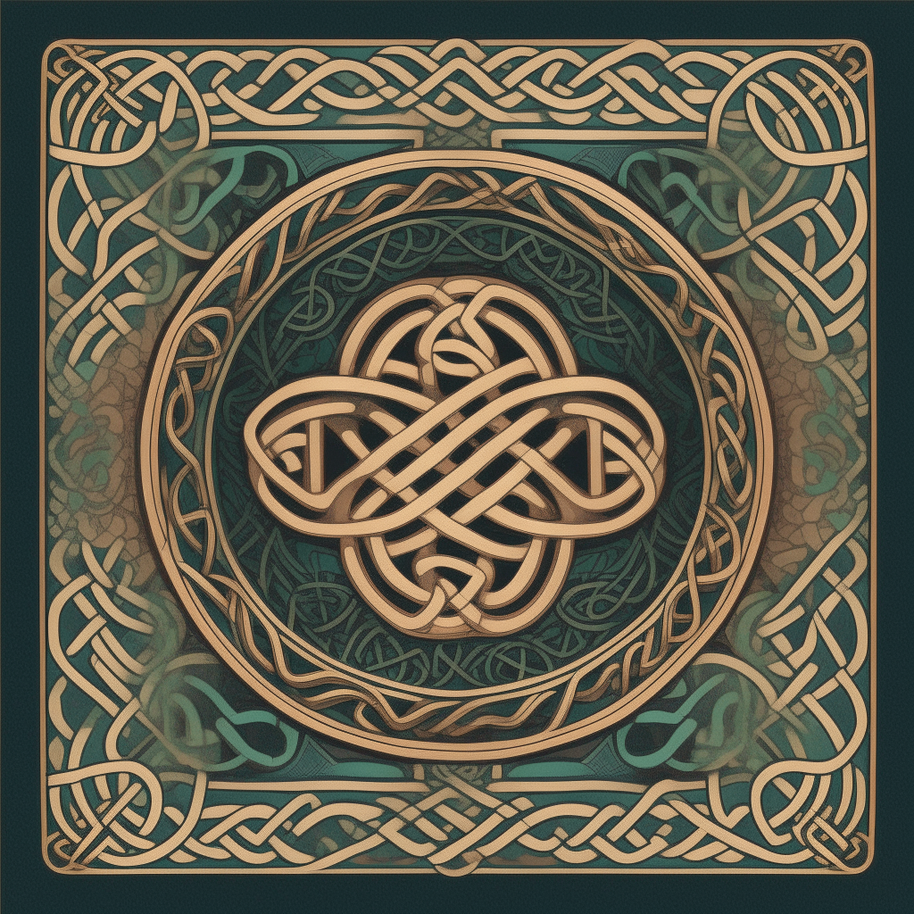 an intricate celtic knotwork design on an album cover