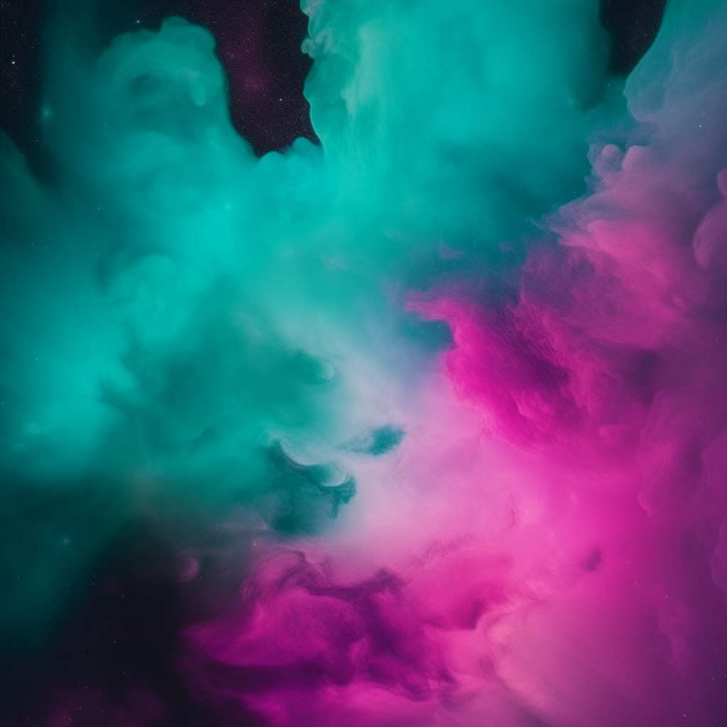 a colorful nebula swirling with dust and gases in vibrant neon shades of pink, blue and green