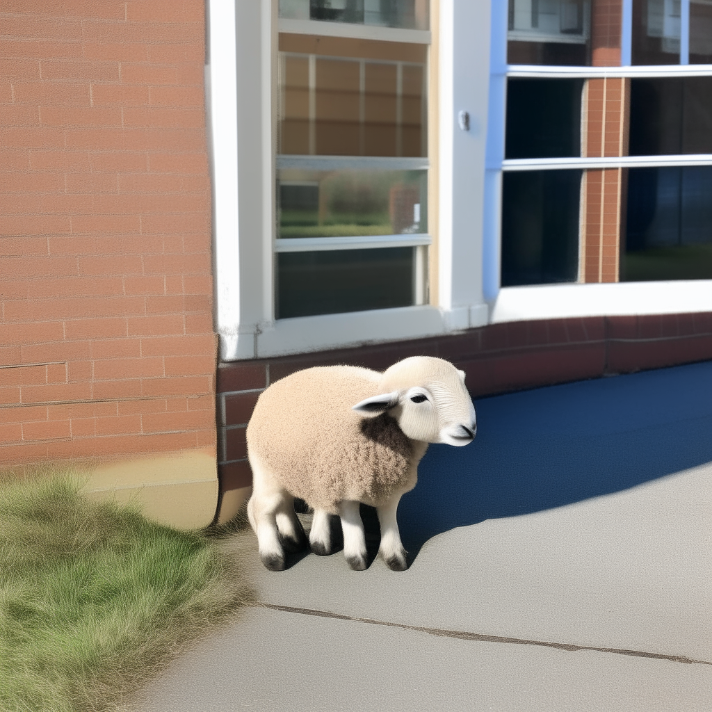 Little lamb waits outside school for Mary all day