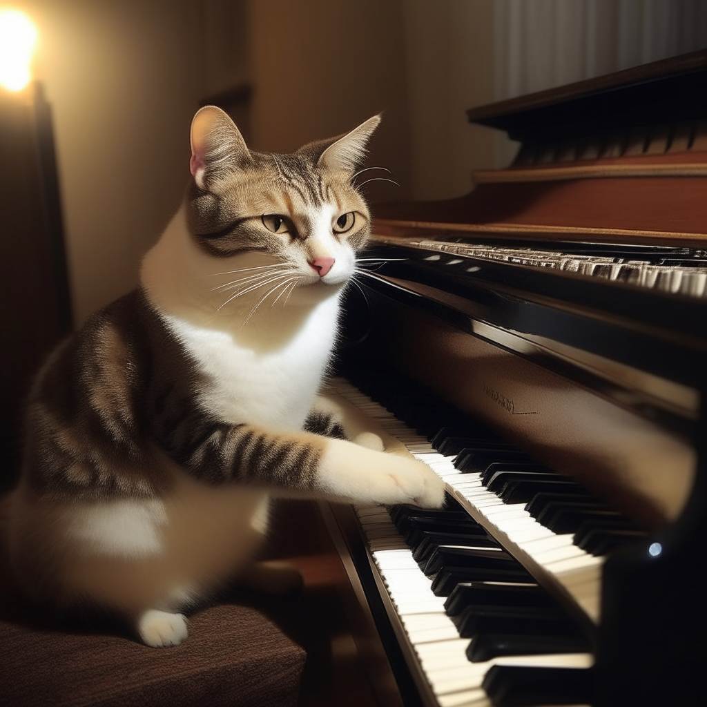 Tell the tale of a cat who learns to play the piano and insists on performing concerts at 3 AM.