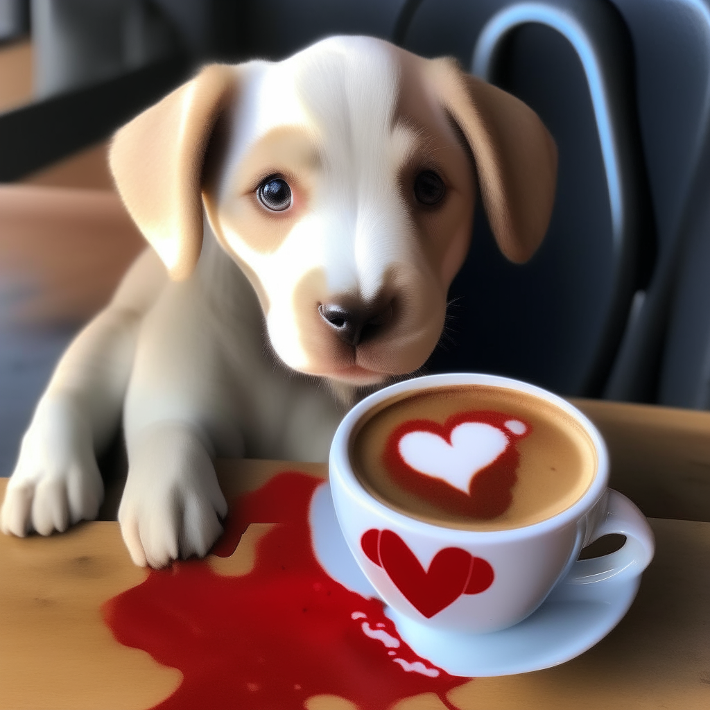 “Paint a puppy drinking a latte with heart-shaped art.”