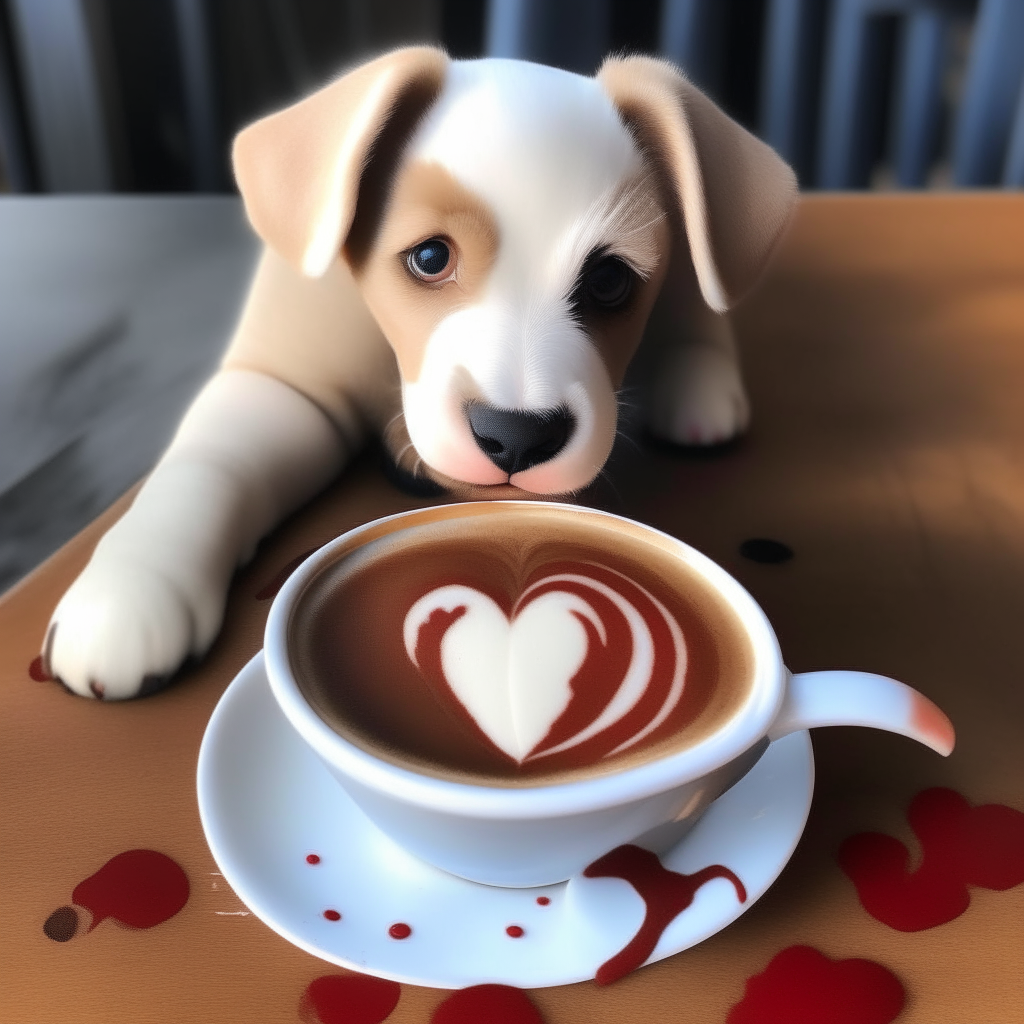 “Paint a puppy drinking a latte with heart-shaped art.”