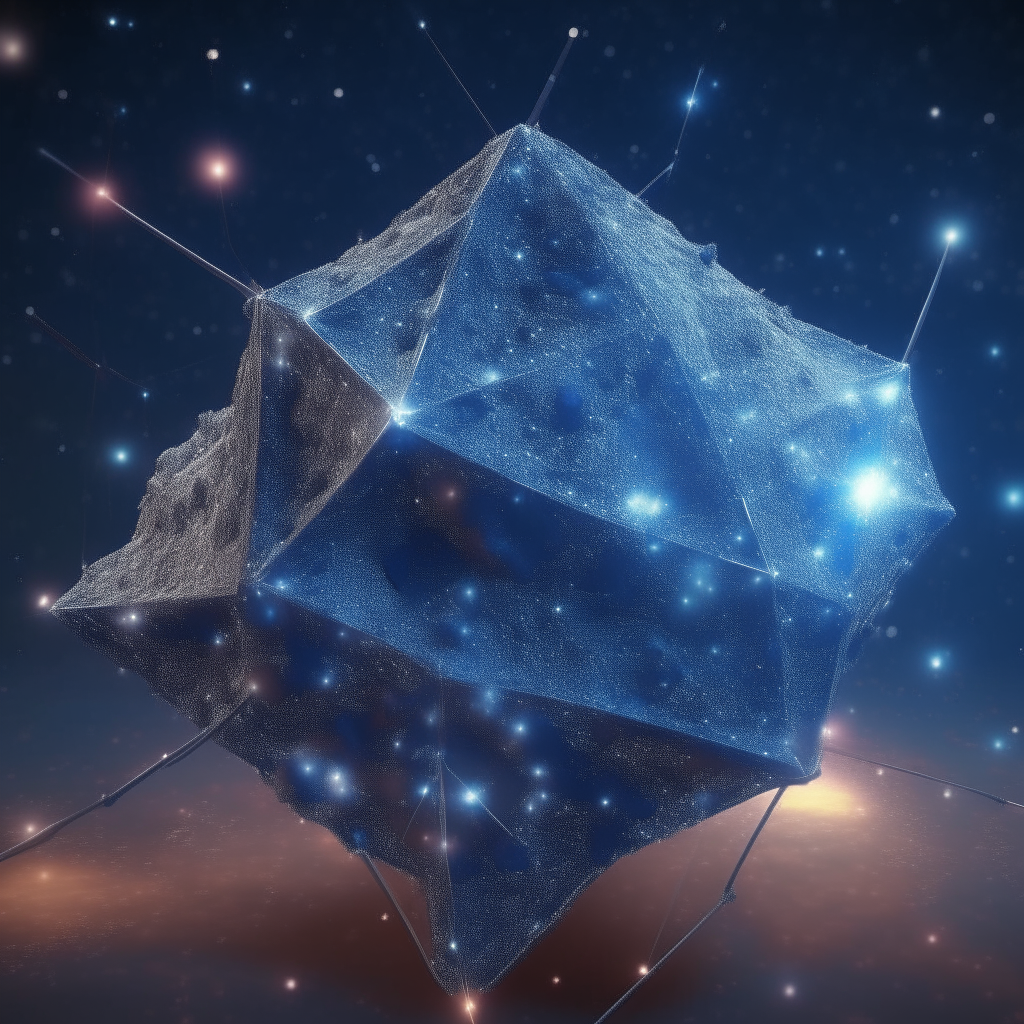 an icosahedron star cluster located in the Pleiades constellation, photorealistic 4K rendering