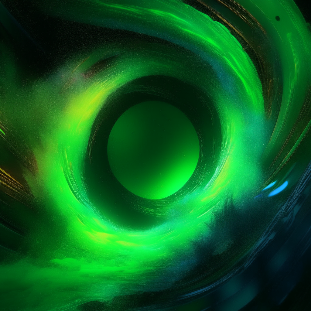 A vibrant green portal swirling within the colorful aurora of another world