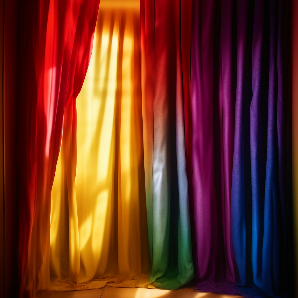 colors of the rainbow combining with a golden curtain background. Chakcras activating in silhouette...