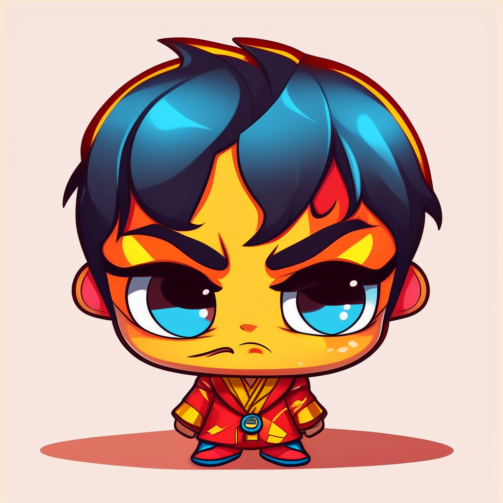 Chibi anime hero, big head, closed eyes, in the style of a Disney Pixar movie.