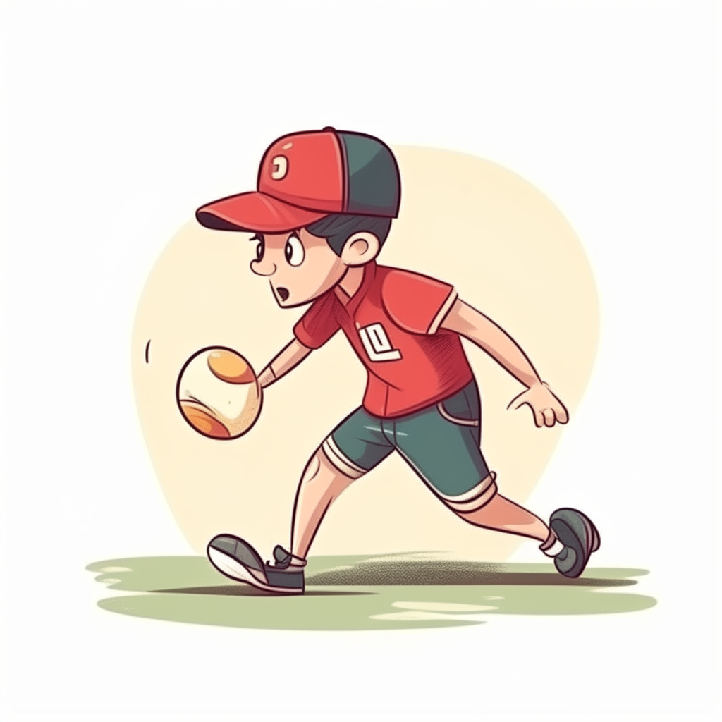 un personaje de dibujos animados con gorra de béisbol y pantalón corto sosteniendo una pelota ovalada de rugby