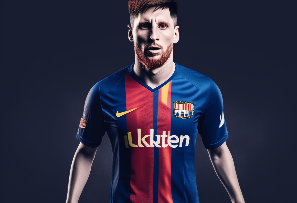 create messi scoring a goal wearing a barcelona shirt

