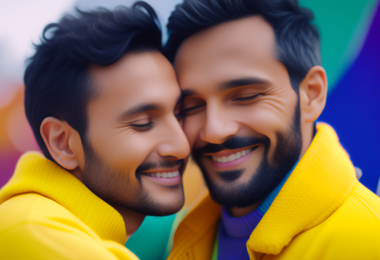 A man smiling gratefully as he receives a warm embrace from a friend, appreciating the support in tough times. new video like person hugging his friend not these bright colors