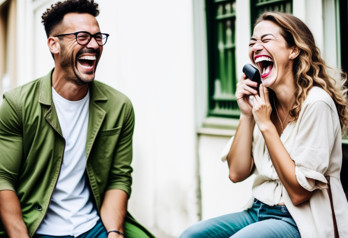 A couple sharing a laugh on the phone call, 