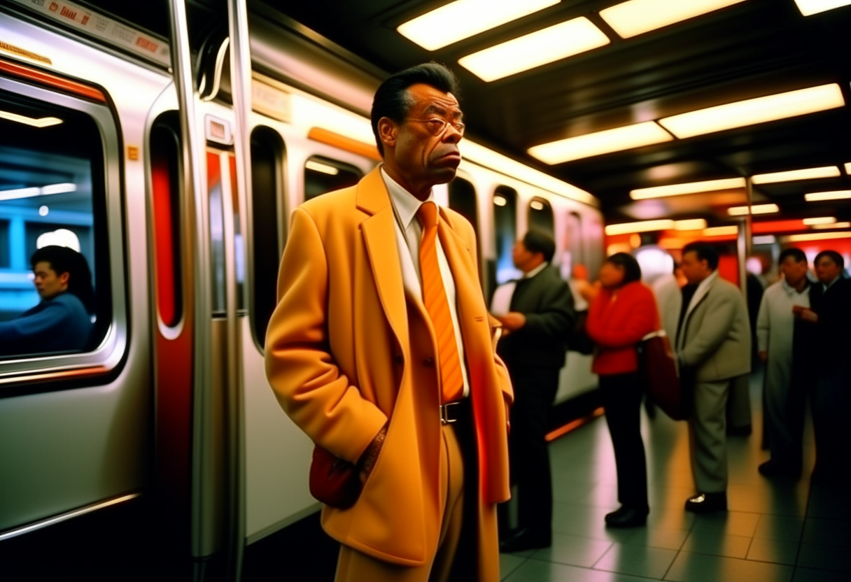 A commuter gracefully adapting to a delay in public transportation, maintaining a positive attitude.