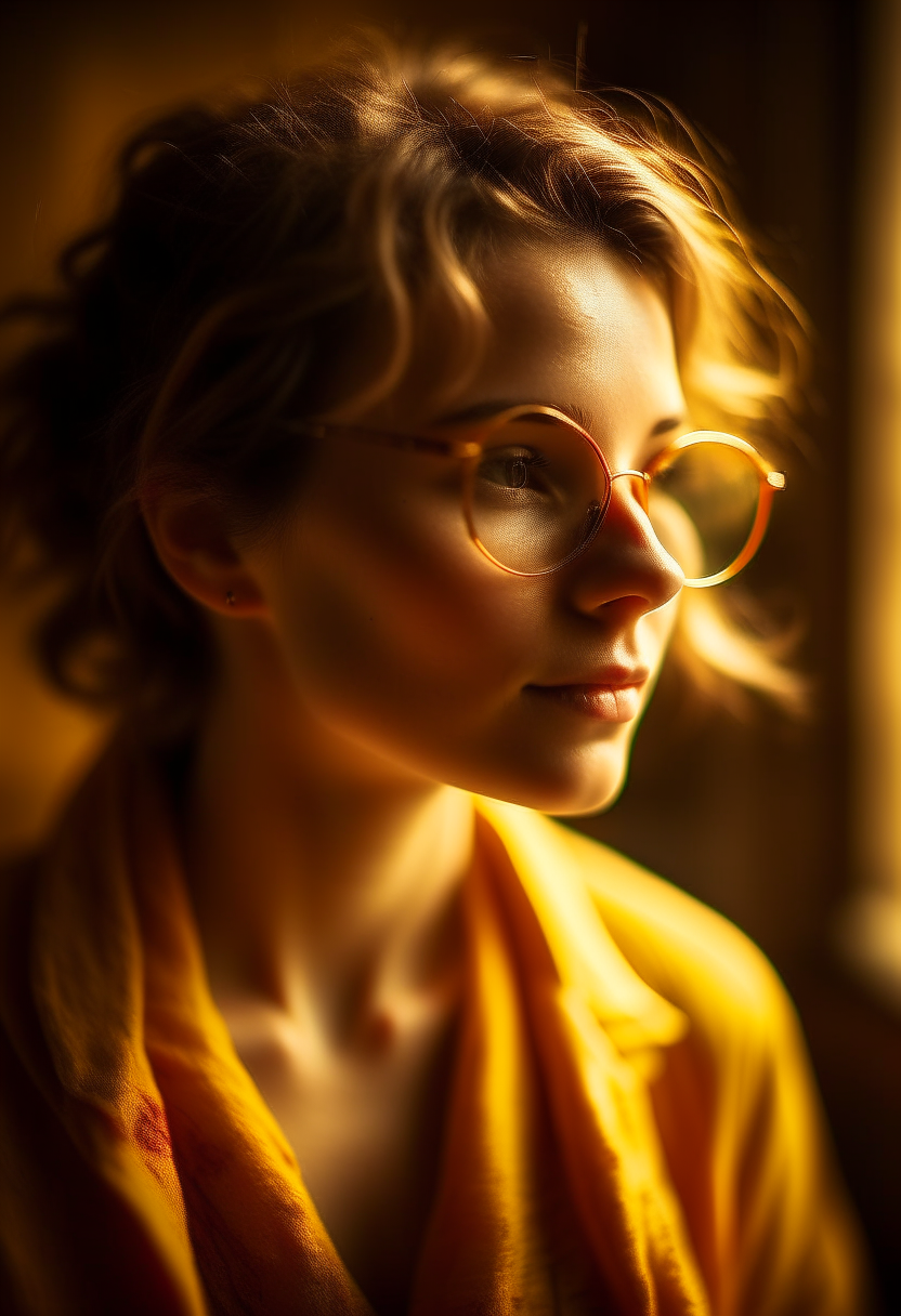 a young woman struggling for life and success. warm shades, 85mm