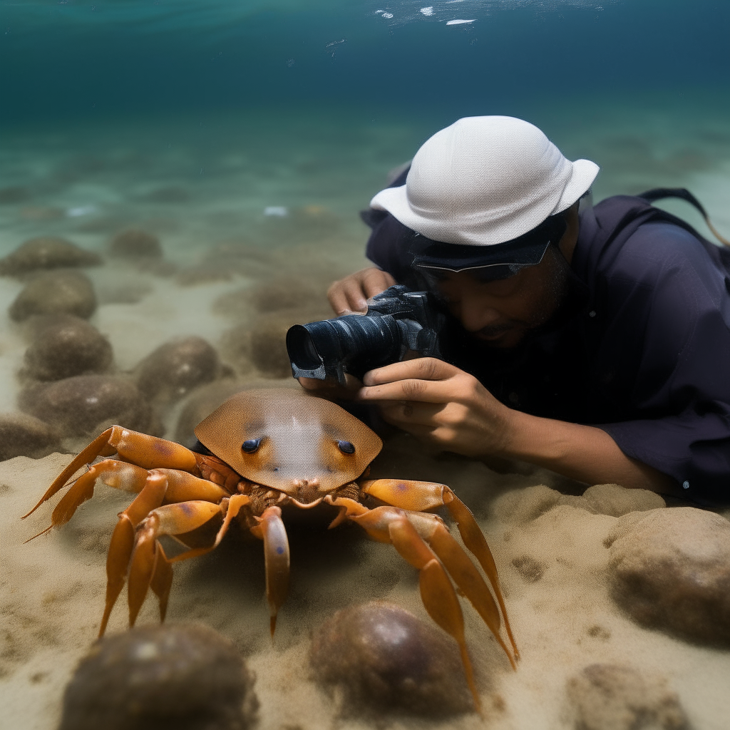 A Moroccan Awas photographing crabs at the bottom of the sea