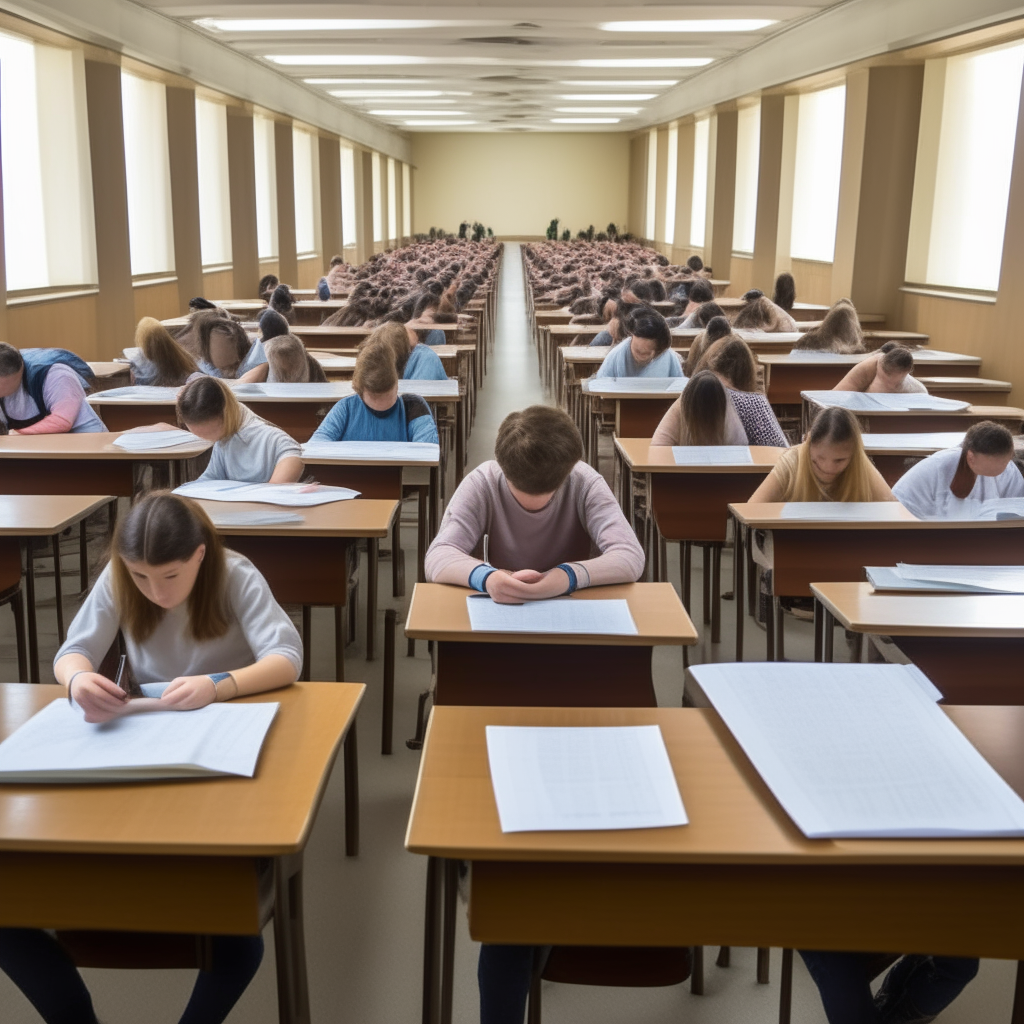 university students taking an exam 