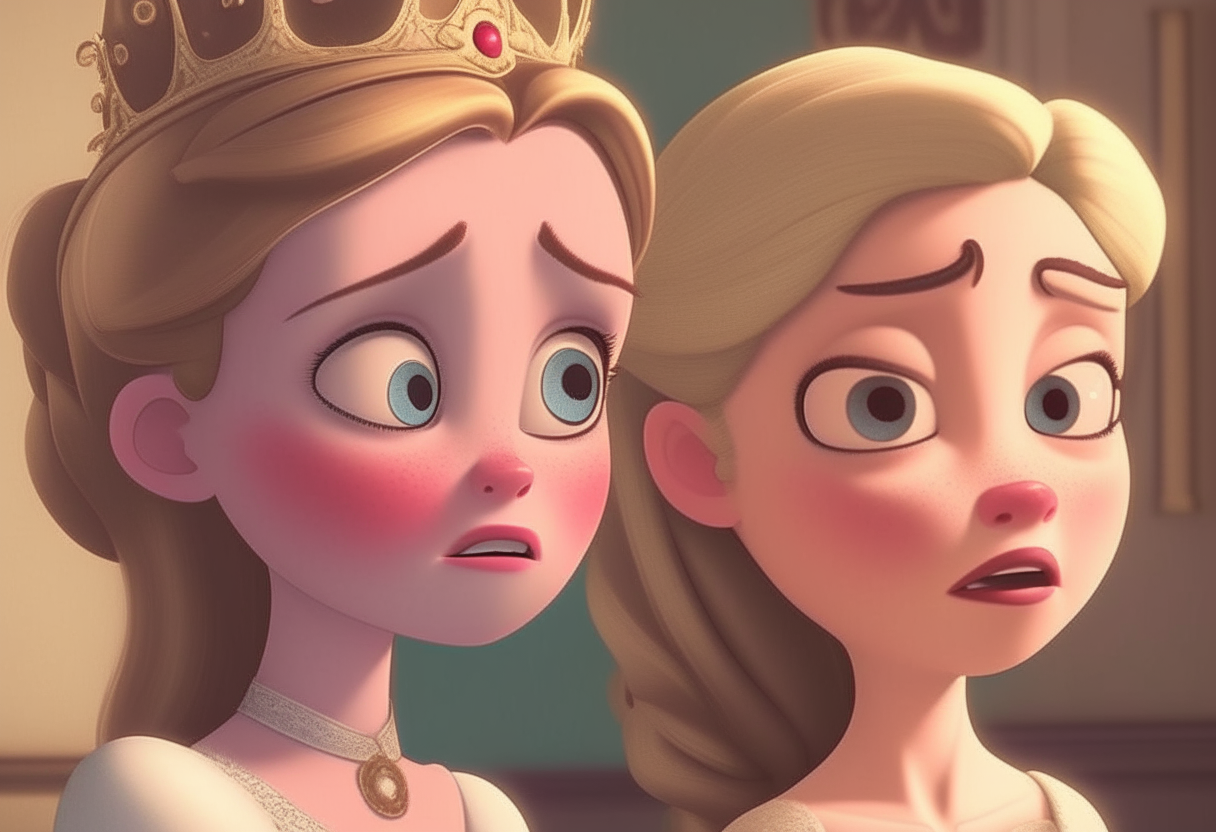 Build tension as the youngest princess gives her simple yet honest answer, contrasting with the extravagant expressions of love from her sisters. Use close-ups to capture the king's initial shock and disappointment.