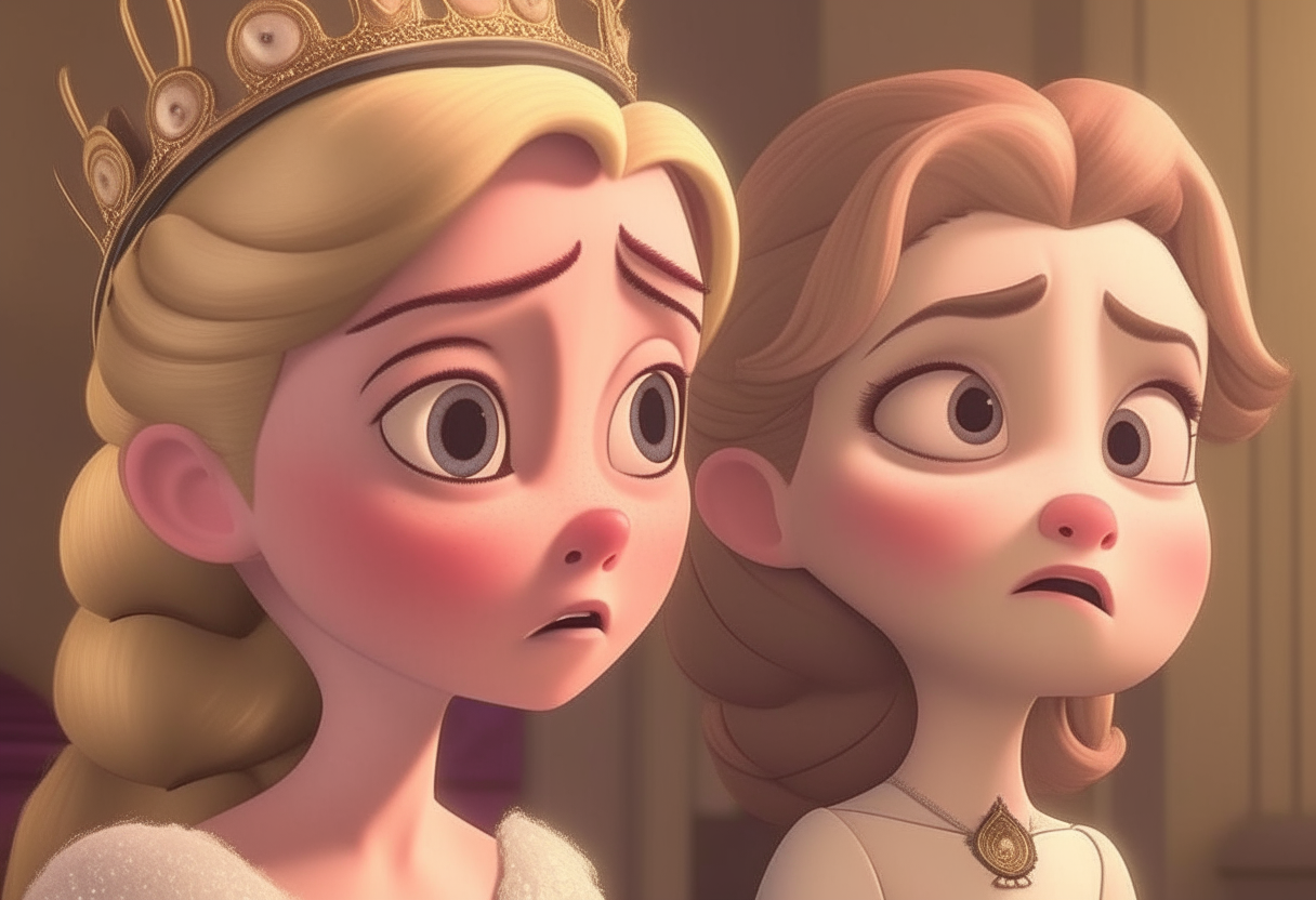 Build tension as the youngest princess gives her simple yet honest answer, contrasting with the extravagant expressions of love from her sisters. Use close-ups to capture the king's initial shock and disappointment.